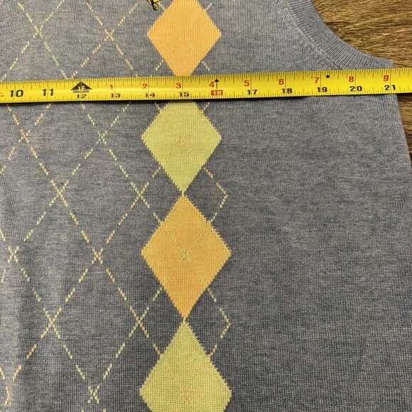 Peter Millar Sweater Vest Mens Medium Blue Argyle Silk Cotton Cashmere Golf - Picture 6 of 8